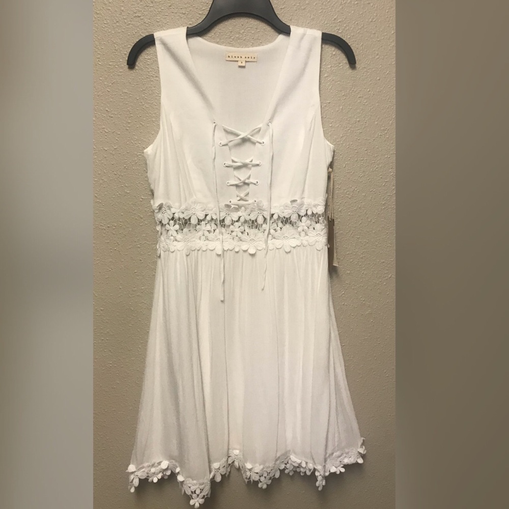 Blush Noir Floral Lace Trim Sleeveless Dress